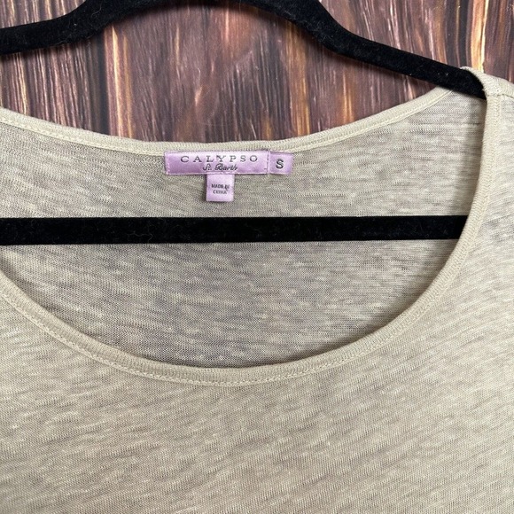 Calypso St. Barth Beige Tan Linen Top 3/4 Sleeve Lagenlook Womens Size Small S - Picture 5 of 6